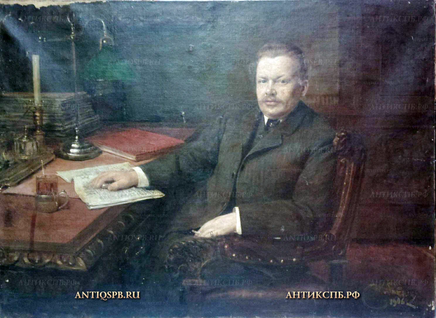 Картина антикварная "Портрет Суворина". Холст, масло. Россия. Нач. ХХ века. № 16790